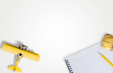 Planlama kavramı üstten görünüm seyahat. Tatil üzerinde beyaz bac planlama