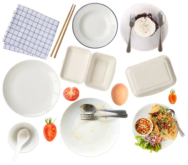 Isolated of Food container, Tableware and some food top view set