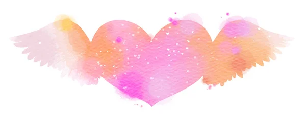 Valentines day heart with wings pink watercolor icon isolated on — Stock Photo, Image