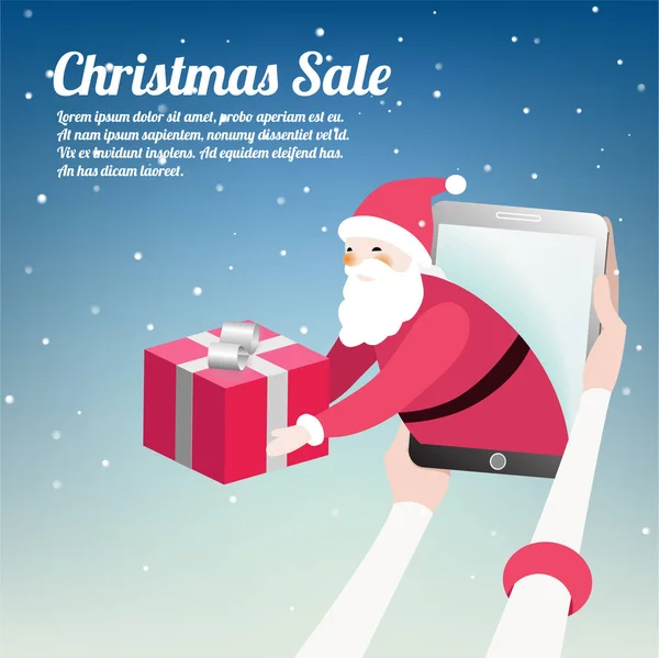 Weihnachts Und Neujahrsverkauf Mit Niedlichen Weihnachtsmännern Shopping Poster Banner Hintergrund — Stockvektor