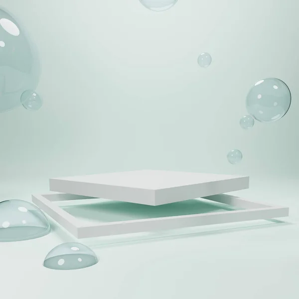 Soyut geometrik podyum arka planı, modelle, boş minimalist boş vitrin şablonu, Modern sanat deco dükkanı görüntüsü, pastel renkler. 3d hazırlayıcı.