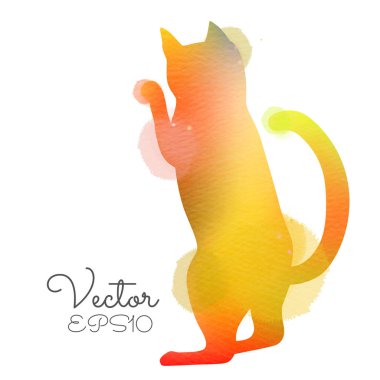 Suluboya renkli bir kedinin silueti.