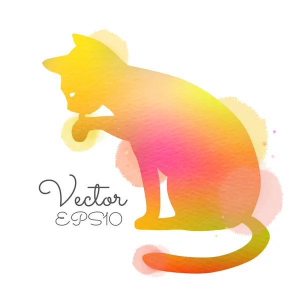 Silueta Gato Colores Acuarela — Vector de stock