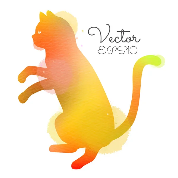 Silueta Gato Colores Acuarela — Vector de stock