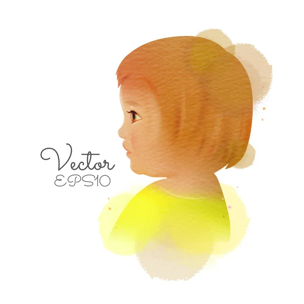 Acuarela Niña Vista Lateral Cabeza Pintura Artística Digital Ilustración Vectorial — Vector de stock