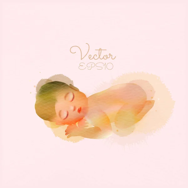 Aquarel Illustratie Van Schattige Pasgeboren Baby Slapen Vectorillustratie — Stockvector