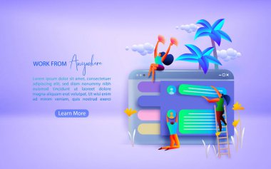 İnsanlar bir gösterge paneli yapıp web sitesi için web sayfası tasarımı yapıyorlar. Vektör illüstrasyonu.