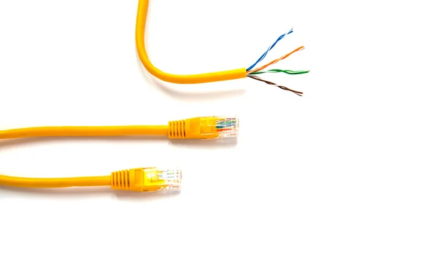 Cordoncini Gialli Con Rj45 Rete Lan Cordoncino Giallo Con Coppia — Foto Stock