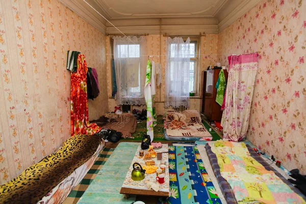 Спальная Обеденная Зона Беженцев Временной Квартире Проживания Существование — стоковое фото