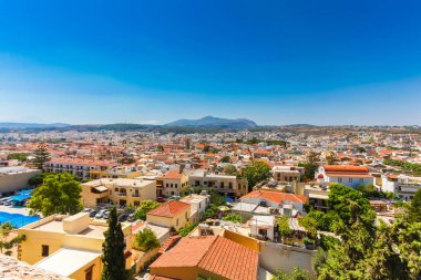 Rethymnon, Island Girit, Yunanistan - 23 Haziran, Rethymnon şehrinin 2016:Panorama. Fortezza Kale duvarından görüntülemek
