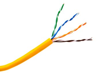 Bir ethernet kablosu veya sarı yama-kablosu ile bükülü tel.