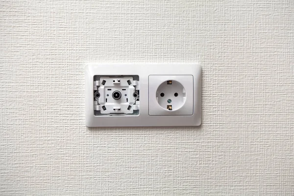 An electrical socket and TV outlet on wall in the room