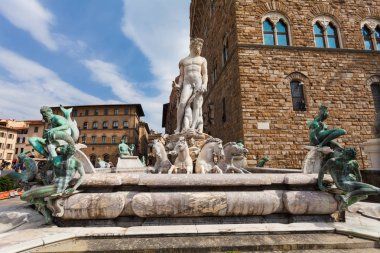 Florence, İtalya - 10 Eylül 2016: tarafından Bartolomeo Ammannati, Neptün Çeşmesi Piazza della Signoria, Florence, İtalya görüntüleyin