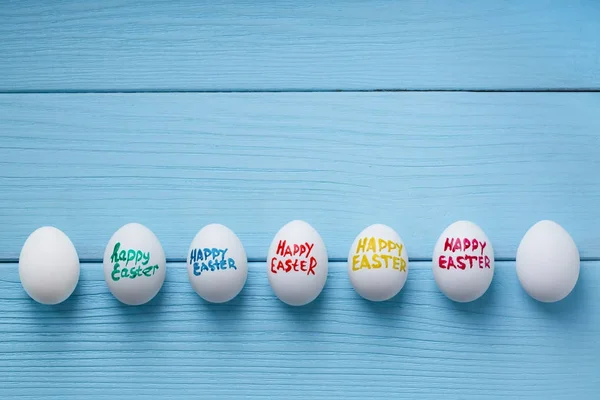 Oeufs Pâques Avec Des Titres Couleur Joyeuses Pâques Écrits Par — Photo