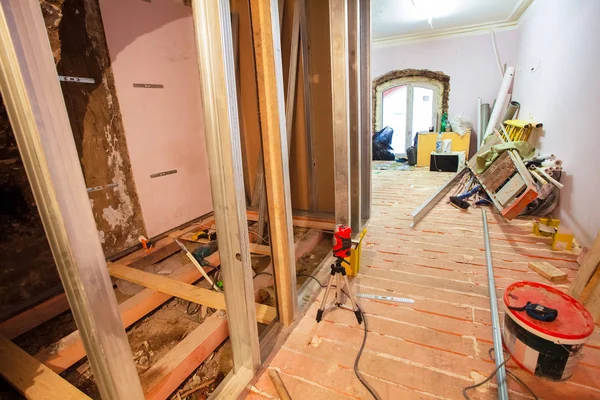 Interior Del Apartamento Actualización Con Materiales Durante Remodelación Renovación Ampliación — Foto de Stock