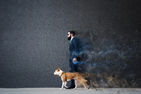 Business man with his dog. — Stock Photo, Image