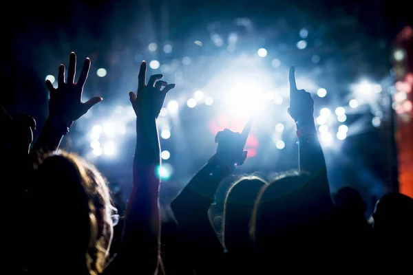 Siluetas de la gente en el festival de música — Foto de Stock