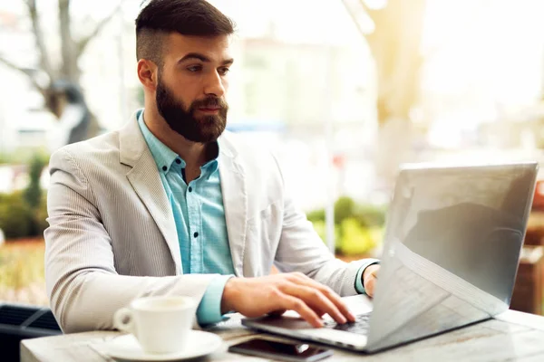 Businessman working out of office