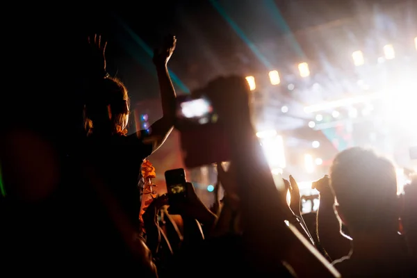 Silhouettes of people on music festival — Stock Photo, Image