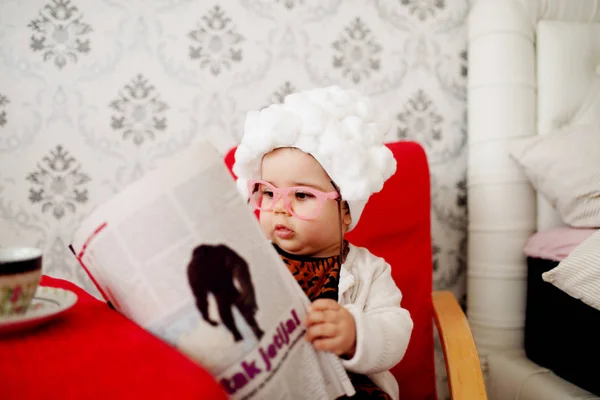 Cute baby costumed like granny — Stock Photo, Image