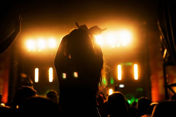 Silhuetas de pessoas em festival de música — Fotografia de Stock