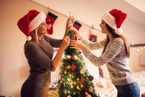 快乐的朋友装饰圣诞树 — 图库照片