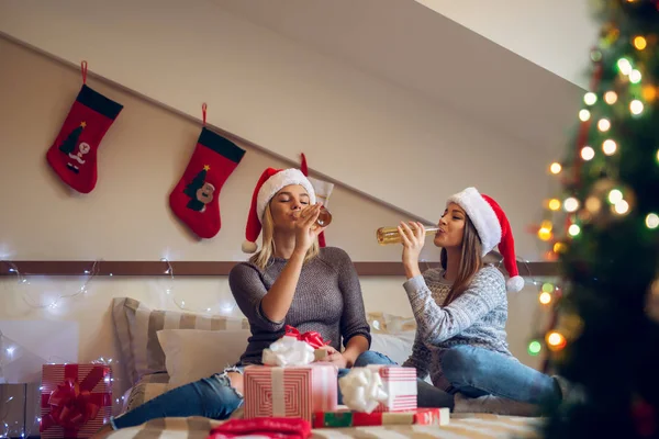 Dois amigos comemorando o Natal — Fotografia de Stock