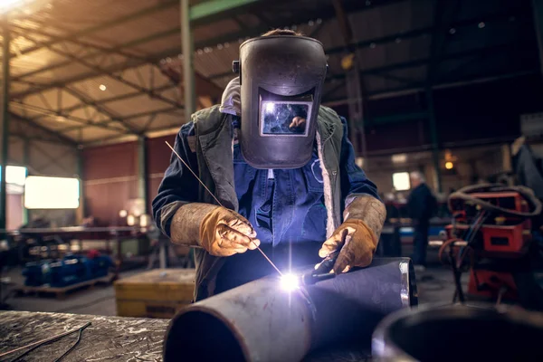 Professional Welder Protection Mask Working Workshop Royalty Free Stock Images