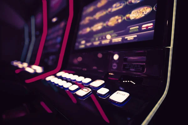 Φωτογραφία Closeup Τυχερά Παιχνίδια Μηχάνημα Στο Casino Club Έννοια Νυχτερινή — Φωτογραφία Αρχείου