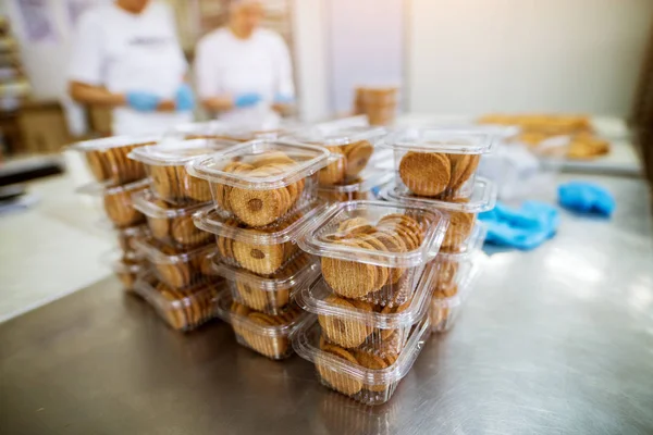 Processo Embalagem Cookies Fábrica Indústria Alimentos — Fotografia de Stock