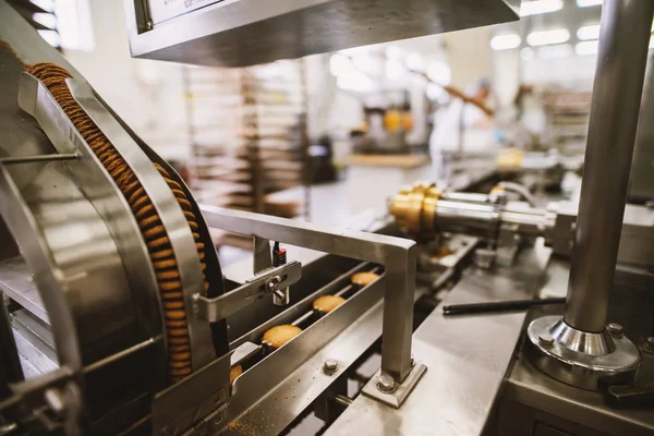 Cookies Productieproces Fabriek Voedingsindustrie — Stockfoto