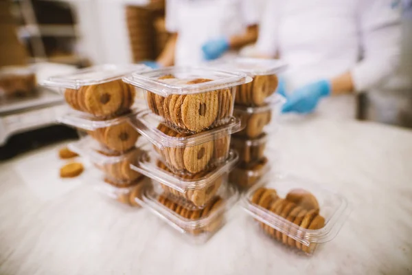 Processo Embalagem Cookies Fábrica Indústria Alimentos — Fotografia de Stock