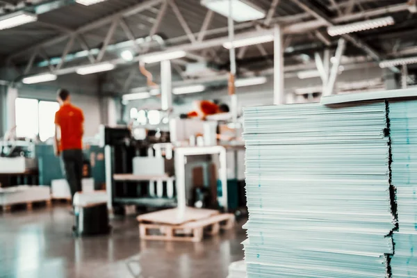 Bild Der Druckerei Interieur Selektiver Fokus Auf Blechstapel — Stockfoto