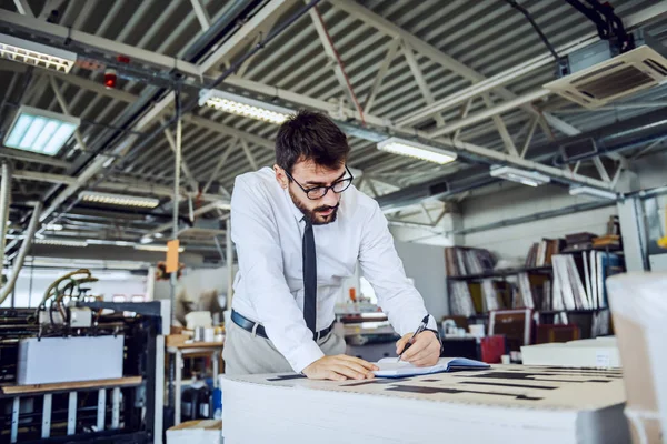 Knappe Kaukasische Bebaarde Supervisor Met Bril Hemd Stropdas Die Kwaliteit — Stockfoto