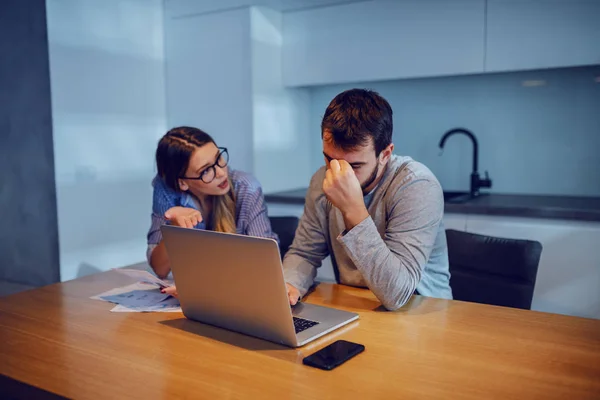 Young Attractive Caucasian Couple Arguing Wasting Savings Unnecessary Things Don — 스톡 사진