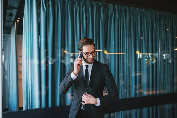 Ambitious Handsome Smiling Caucasian Bearded Businessman Formal Wear Eyeglasses Having — 스톡 사진