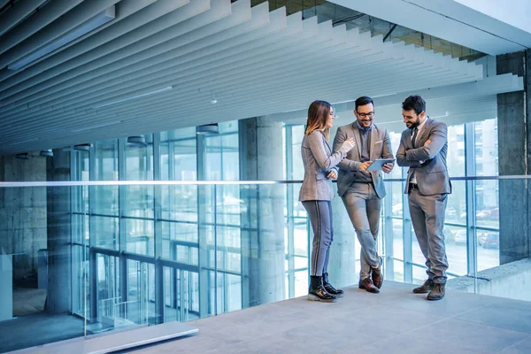 Group Successful Real Estate Agents Standing Building Construction Process Looking — Stock Photo, Image