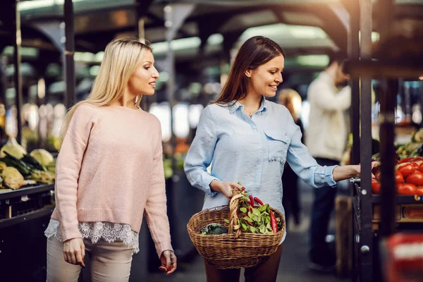 Due Amiche Bestie Che Scelgono Verdure Stile Vita Sano Concetto — Foto Stock