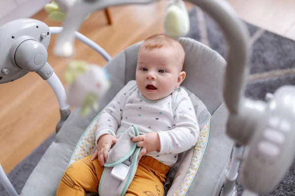 Adorable Caucasian Smiling Months Old Baby Boy Sitting His Rocker — ストック写真