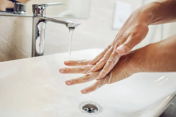 Washing Hands Rubbing Soap Man Corona Virus Prevention Hygiene Stop — Stock Photo, Image