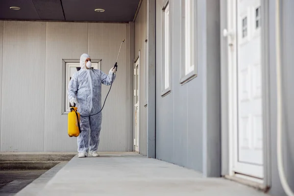 Cleaning Disinfection Buildings Coronavirus Epidemic Professional Teams Disinfection Efforts Infection — Stock Photo, Image