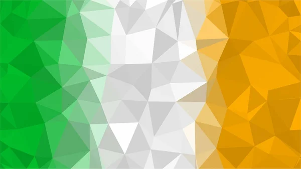 Государственный флаг Ирландии, вертикальный триколор. Стилизованный многоугольный треугольник на фоне флага Ирландии, низкая полиграфическая иллюстрация — стоковый вектор