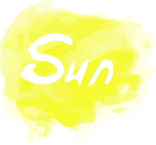 Vector Aquarelle Jaune éclaboussure avec un mot de soleil dessus. Art créatif pour votre design . — Image vectorielle