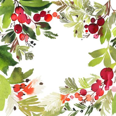 Lahana ve böğürtlenli Noel suluboya kartı.