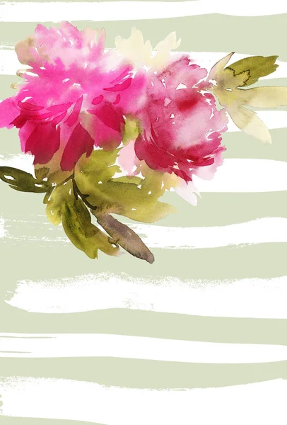 Kartka z akwarelowymi kwiatami ręcznie robiona. — Zdjęcie stockowe