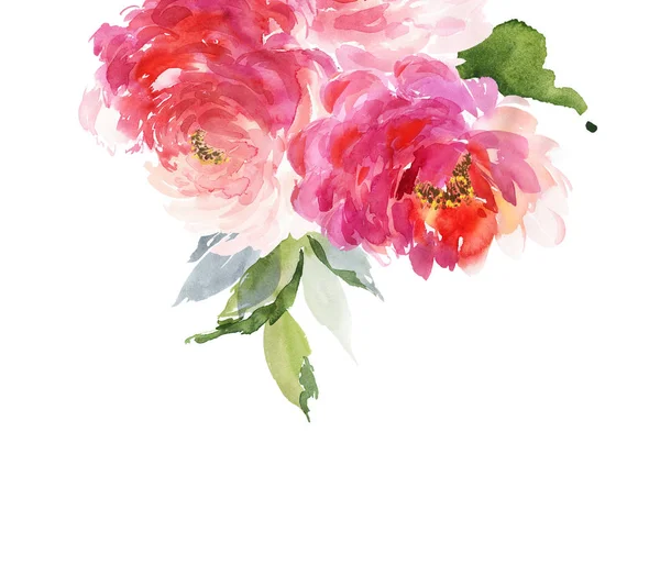 Gratulationskort med akvarell blommor handgjorda. — Stockfoto