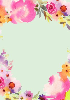 El yapımı suluboya çiçekli tebrik kartı.