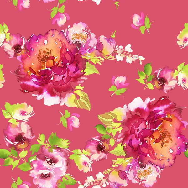 Seamless summer pattern with watercolor flowers handmade. — Stock Photo, Image