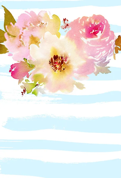 Cartão de saudação com flores aquarela artesanal. — Fotografia de Stock