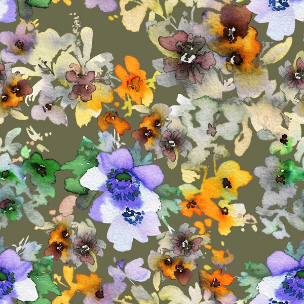 Patrón de verano sin costuras con flores de acuarela hechas a mano. —  Fotos de Stock
